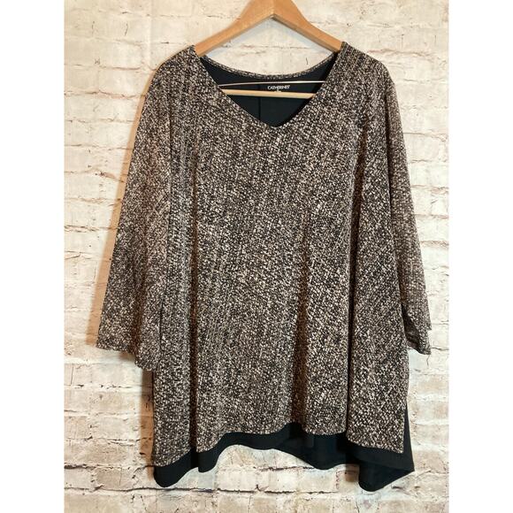 Catherines Top Womens 3X Brown Speckled Asymmetric Hem Mesh Stretch Layered Plus - Picture 1 of 13